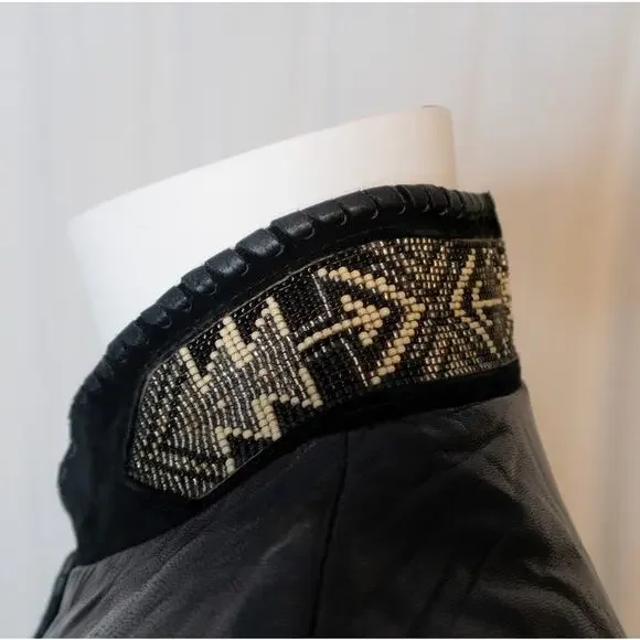 TRIBE AMERICA Women's Vintage Black Suede & Leather Beaded JacketUS 8 - Picture 11 of 14